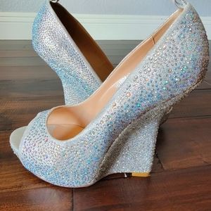 Rhinestone crusted Chinese Laundry wedges